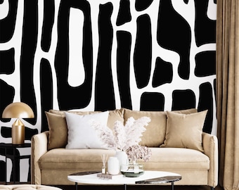 Modern wallpaper abstract black and white Peel and stick removable or Traditional textured wallpaper