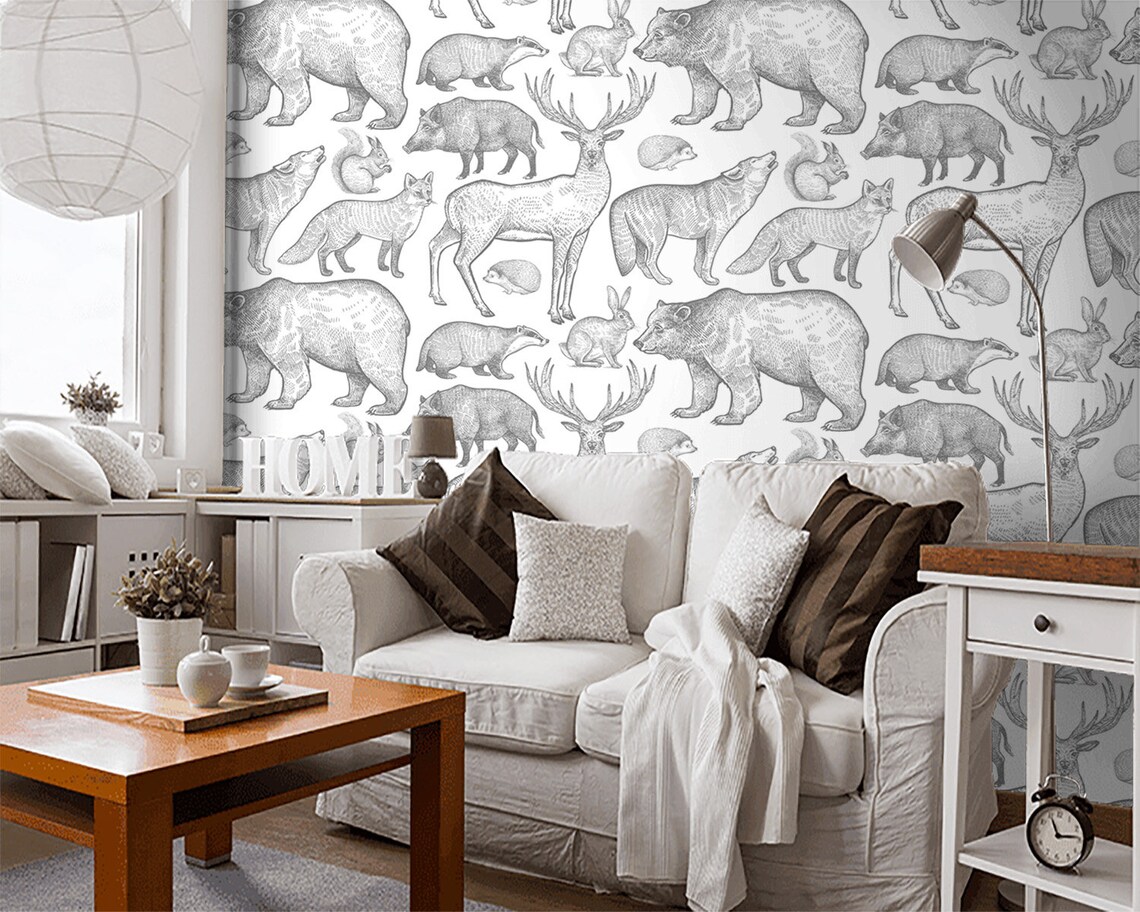 Wallpaper Forest Animals Peel and Stick Removable Vintage Wall Etsy