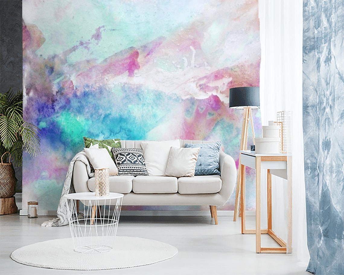 Abstract Wallpaper Watercolor Art Peel and Stick or | Etsy