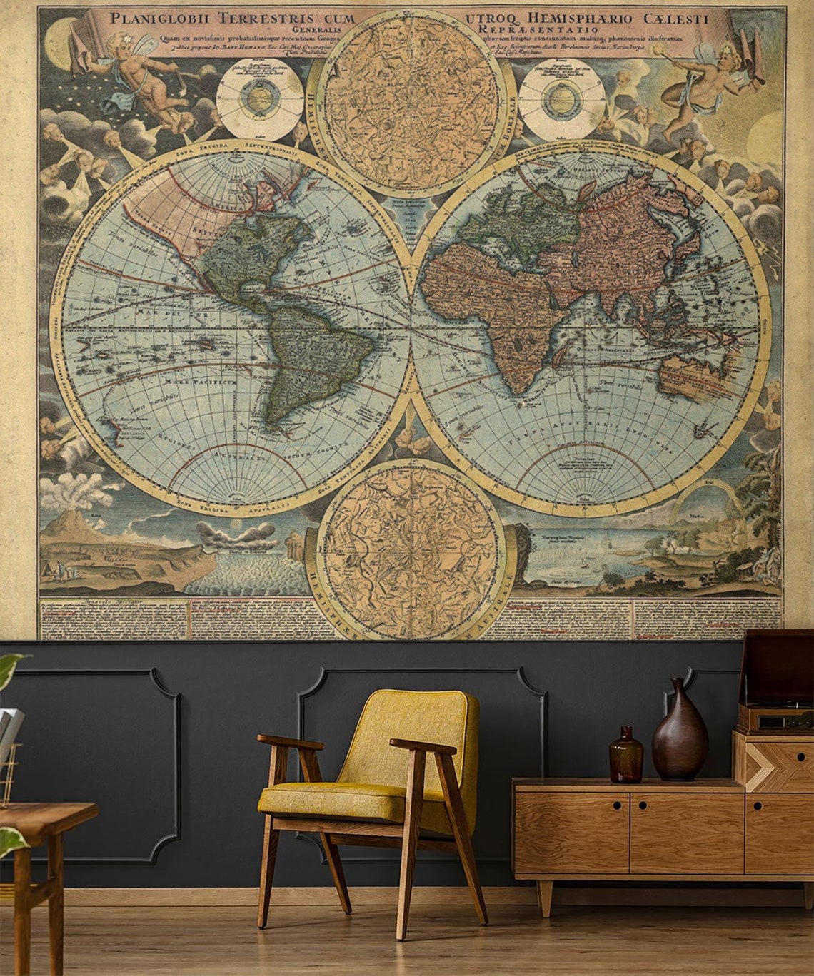Vintage World Map Wallpaper Mural Peel and Stick Removable Etsy