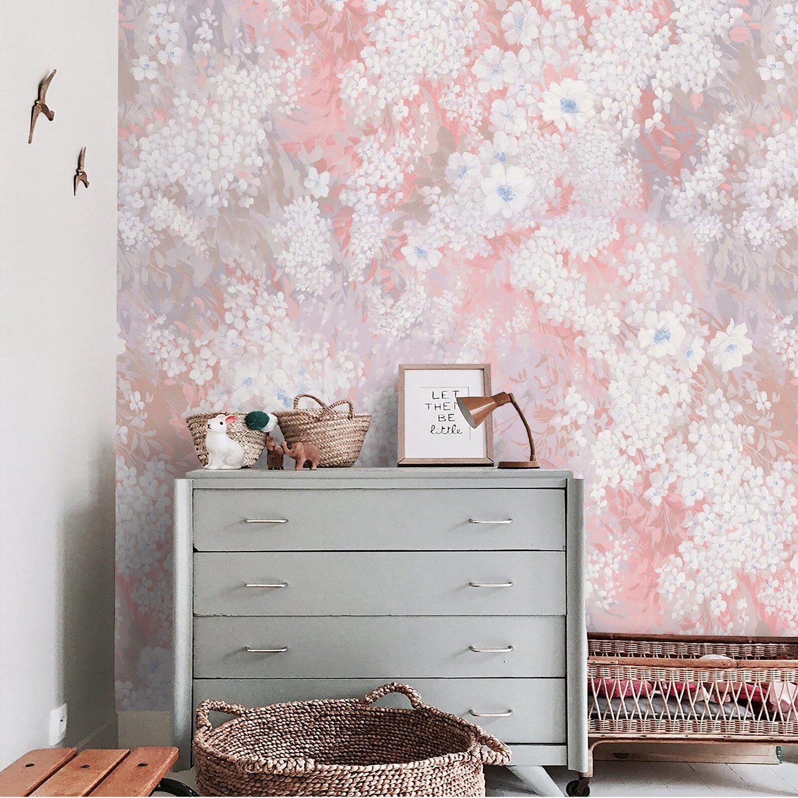 Floral Wallpaper Vintage Peel and Stick Wallpaper Mural Blush Etsy