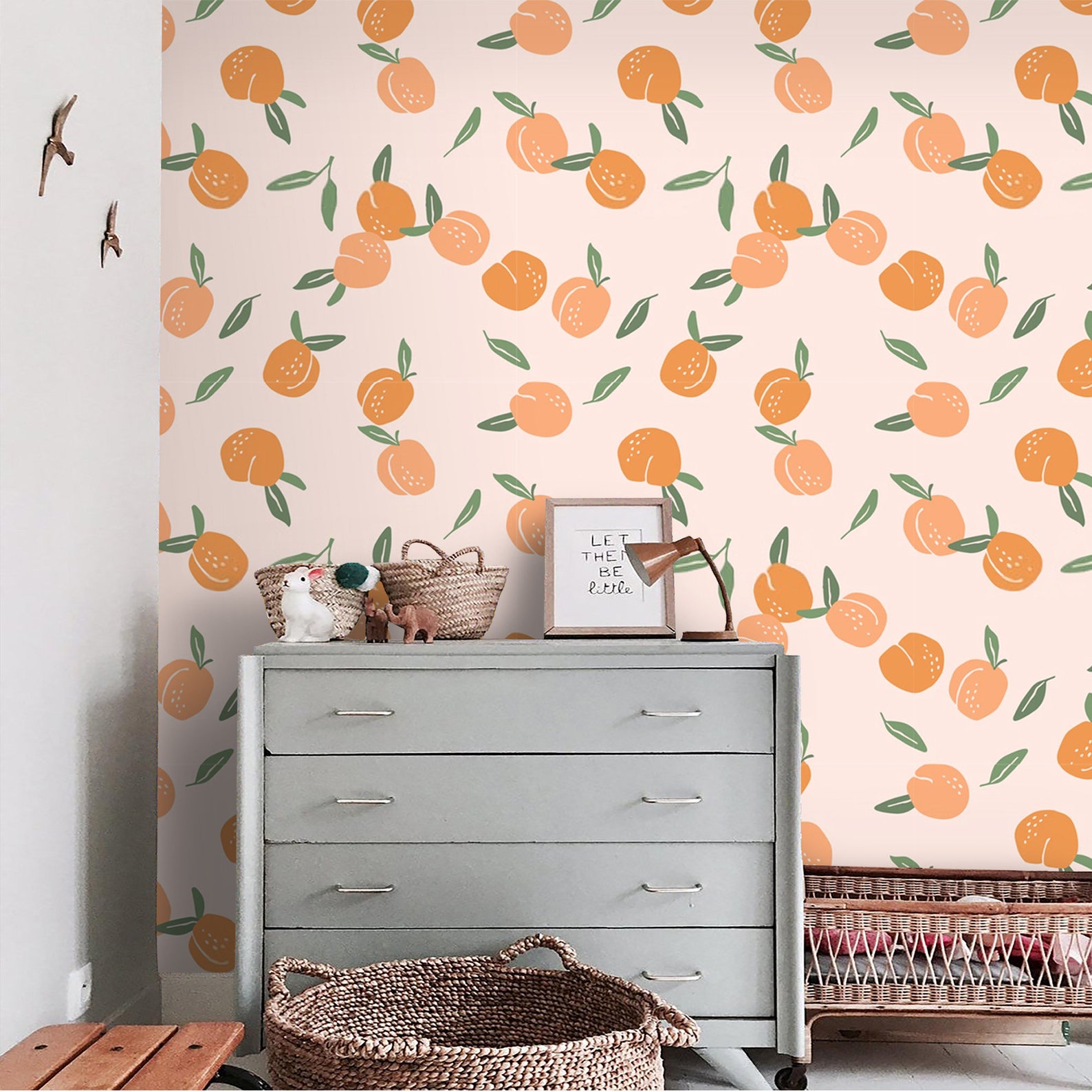 Wallpaper Peach Fruits Peel and Stick Orange Wall Paper Self | Etsy
