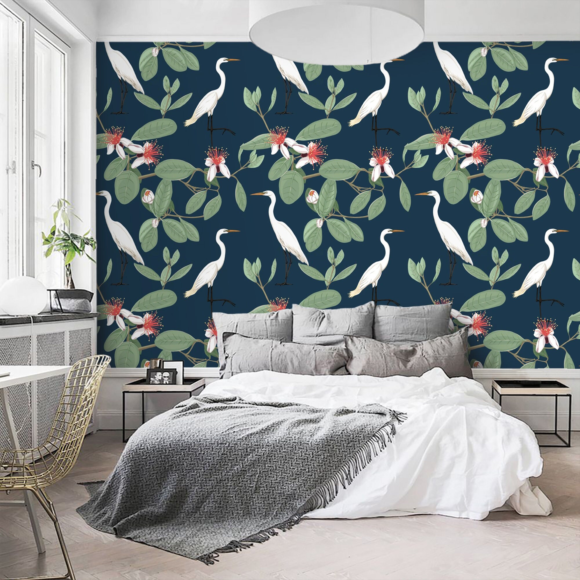 Japanese Wallpaper Cranes Peel and Stick Removable or Etsy