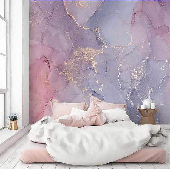 Abstract Wallpaper Pink Purple Gold non Metallic Watercolor - Etsy Abstract Wallpaper Pink Purple Gold non Metallic Watercolor - Etsy
