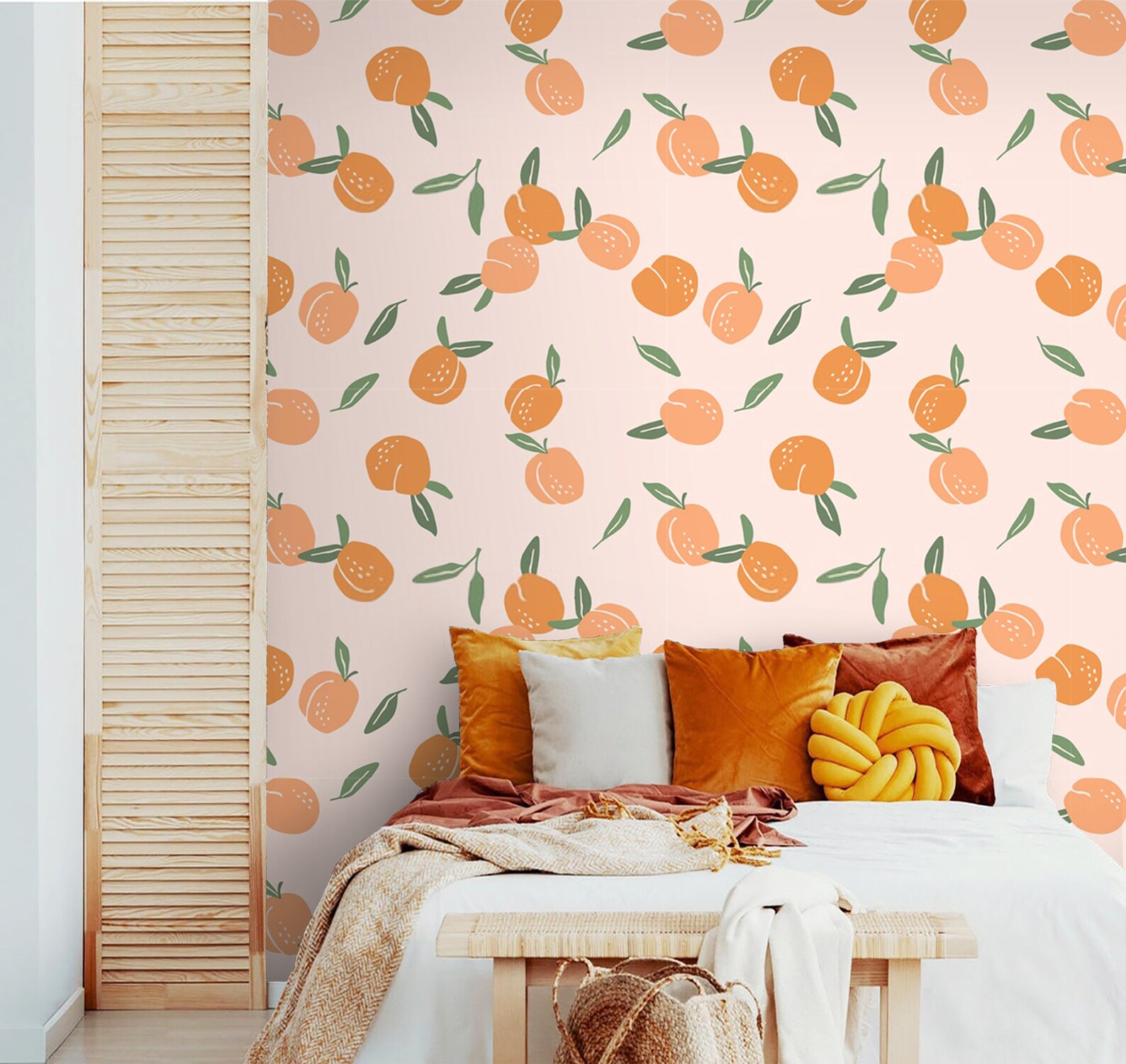 Wallpaper Peach Fruits Peel and Stick Orange Wall Paper Self | Etsy