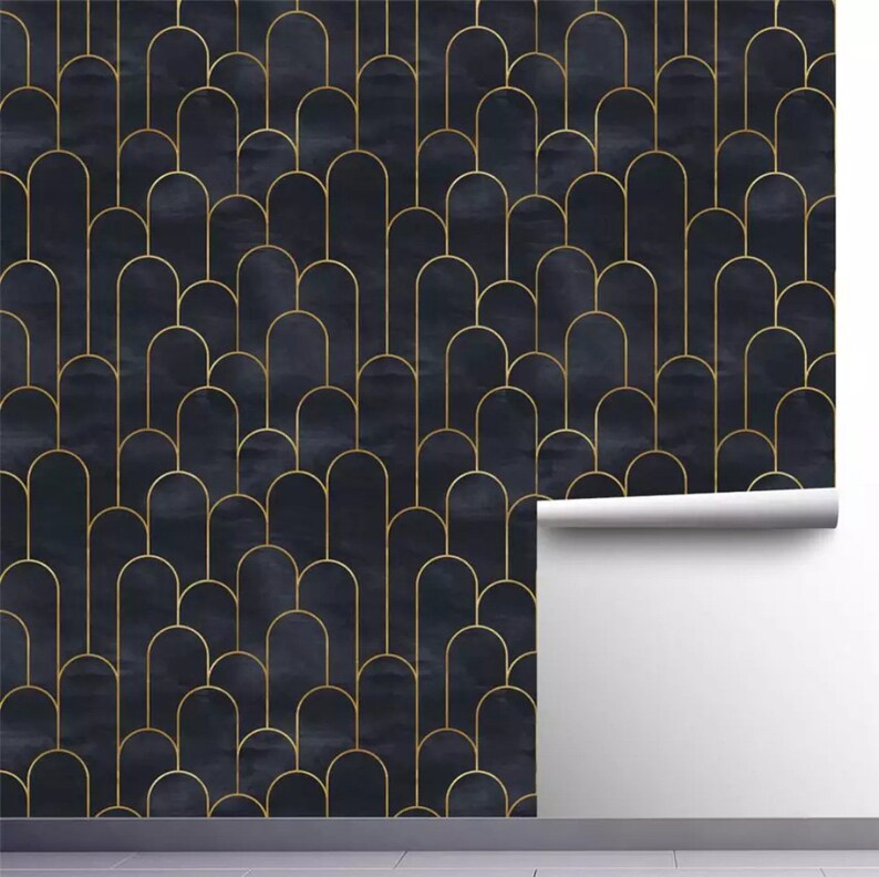 Black Gold Wallpaper Mural Watercolor Non Metallic Peel and Stick Removable Self Adhesive Wall Paper Traditional Wallpaper Non woven