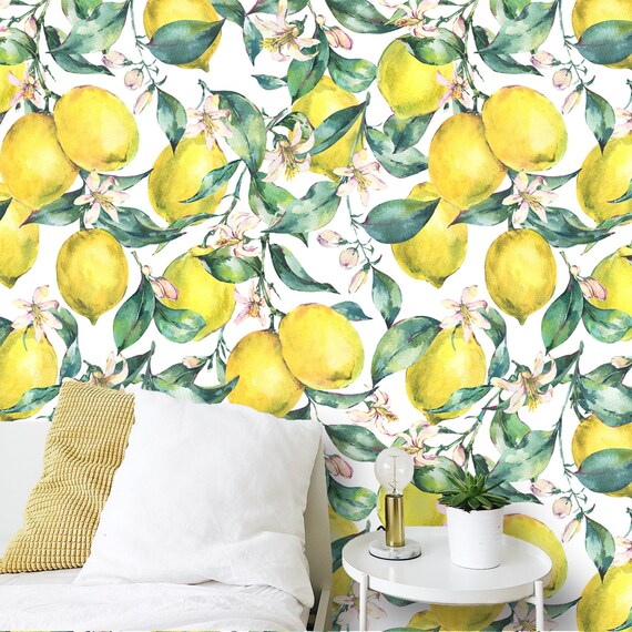 Wallpaper Lemons Peel and Stick Removable or Traditional Wall | Etsy