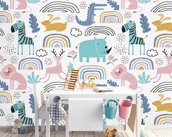 Kids Animal Wallpaper: Peel and Stick Removable Accent Wall Decor