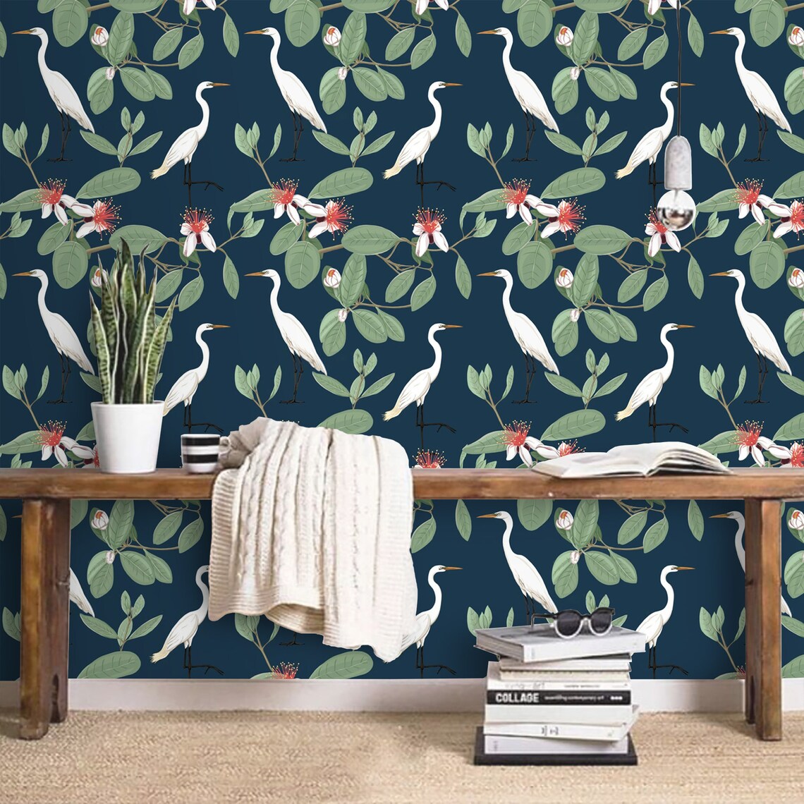Japanese Wallpaper Cranes Peel and Stick Removable or Etsy