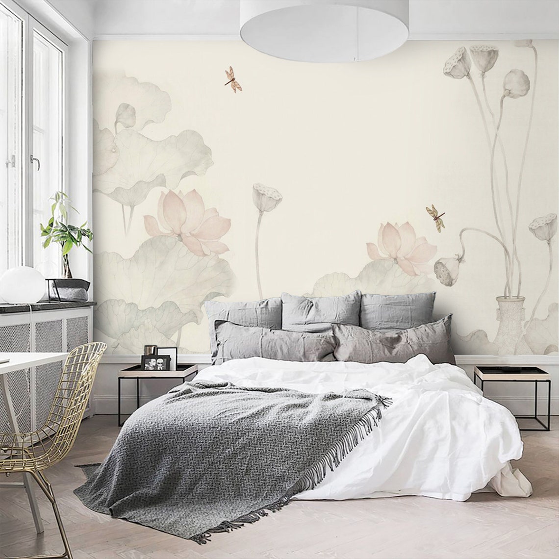 Minimalist Floral Wall Mural Large Lotus Flowers Peel and Etsy