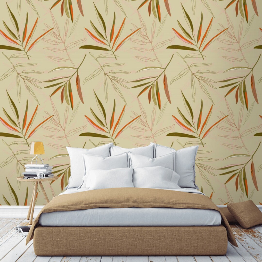 Tropical Minimalist Wallpaper Palm Leaves Peel and Stick - Etsy