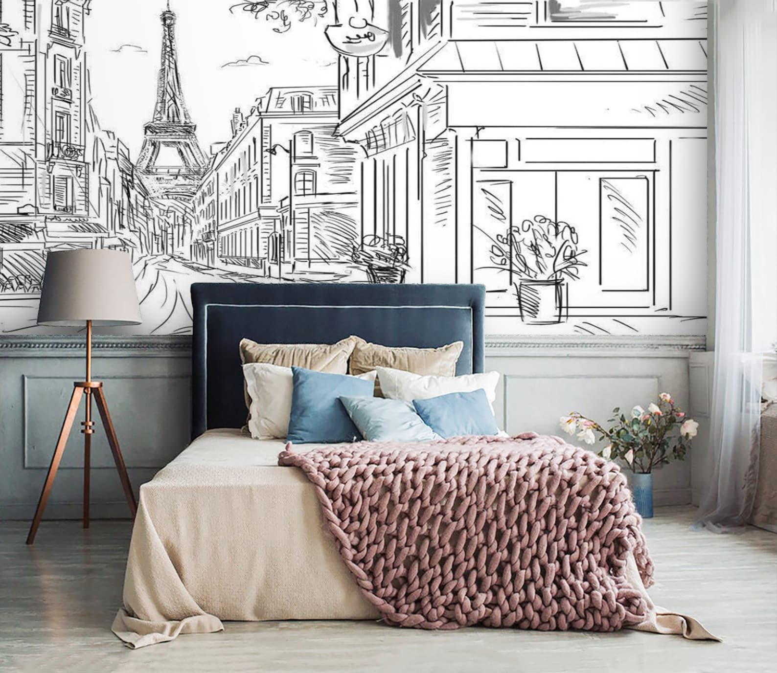 Peel and Stick Paris Wall Mural Eiffel Tower Wallpaper Mural Etsy
