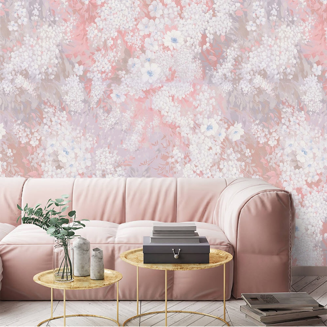 Floral Wallpaper Vintage Peel and Stick Wallpaper Mural Blush Etsy