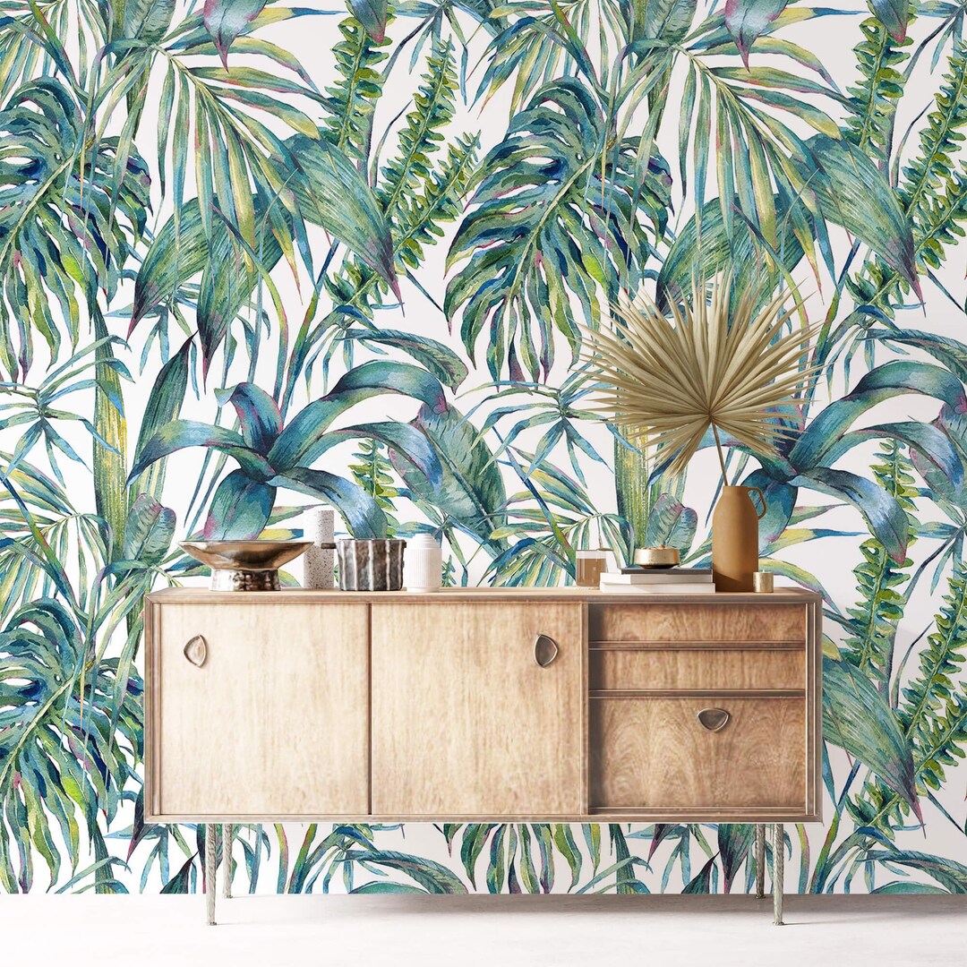 Tropical Wallpaper Palm Leaves Peel and Stick Removable or Traditional ...