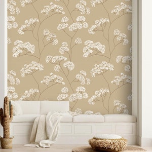 Wallpaper minimalist floral Peel and stick removable or Traditional accent wallpaper Delicate flowers