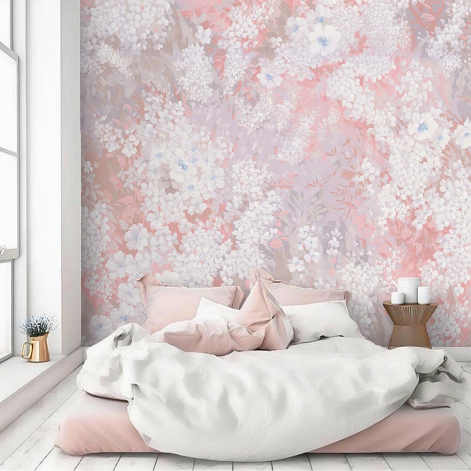 Floral Wallpaper Vintage Peel and Stick Wallpaper Mural Blush Etsy