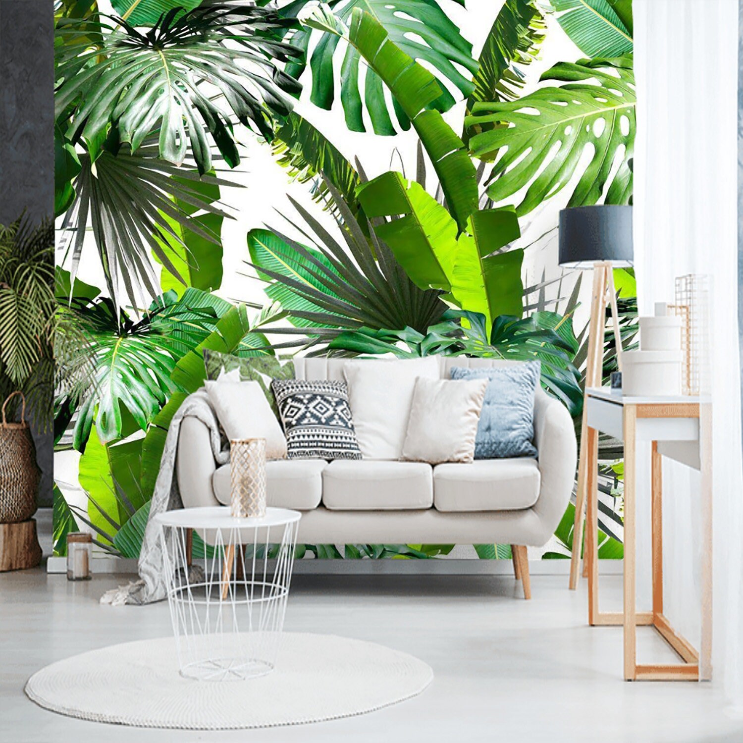 Tropical Leaves Wallpaper Removable Self Adhesive Wall Paper Etsy