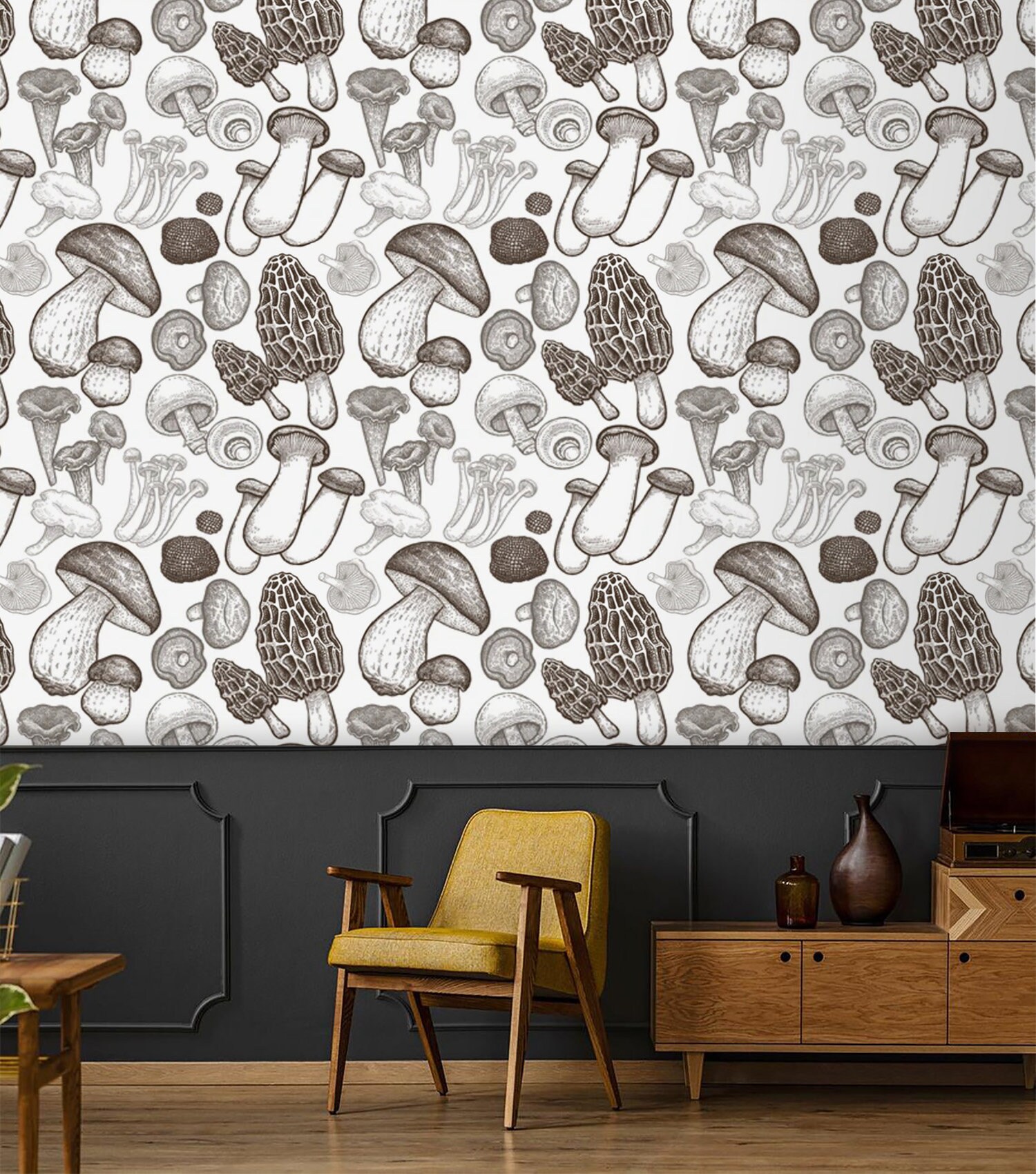 Mushroom Wallpaper Vintage Monochrome Peel and Stick Removable | Etsy