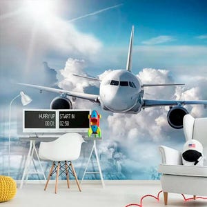 Airplane Wall Mural: Peel and Stick Kids Room Decor