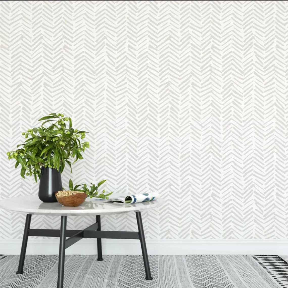 Herringbone Wallpaper Neutral Minimalist Peel and Stick | Etsy