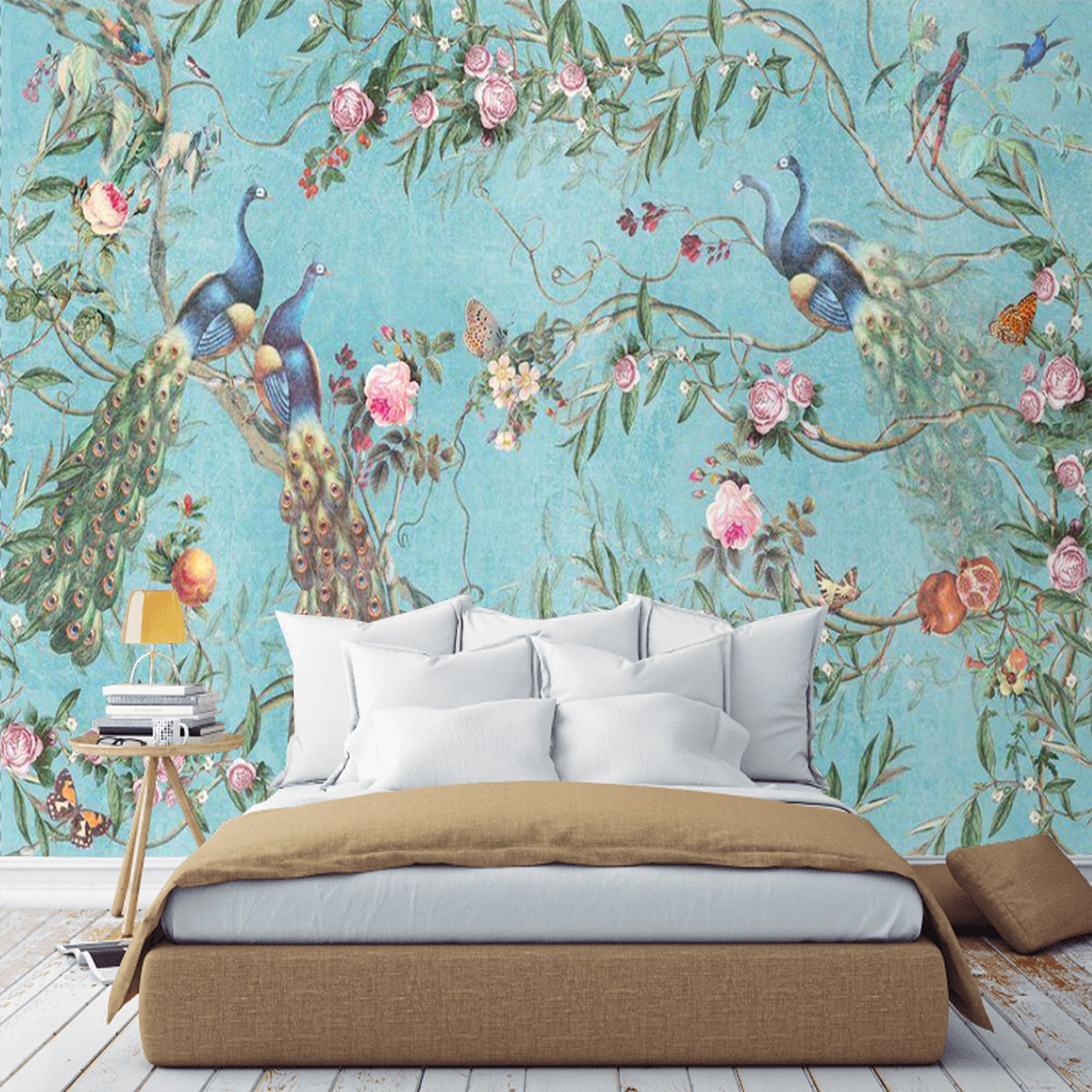 Wallpaper Mural with Birds Peel and Stick Chinoiserie Etsy