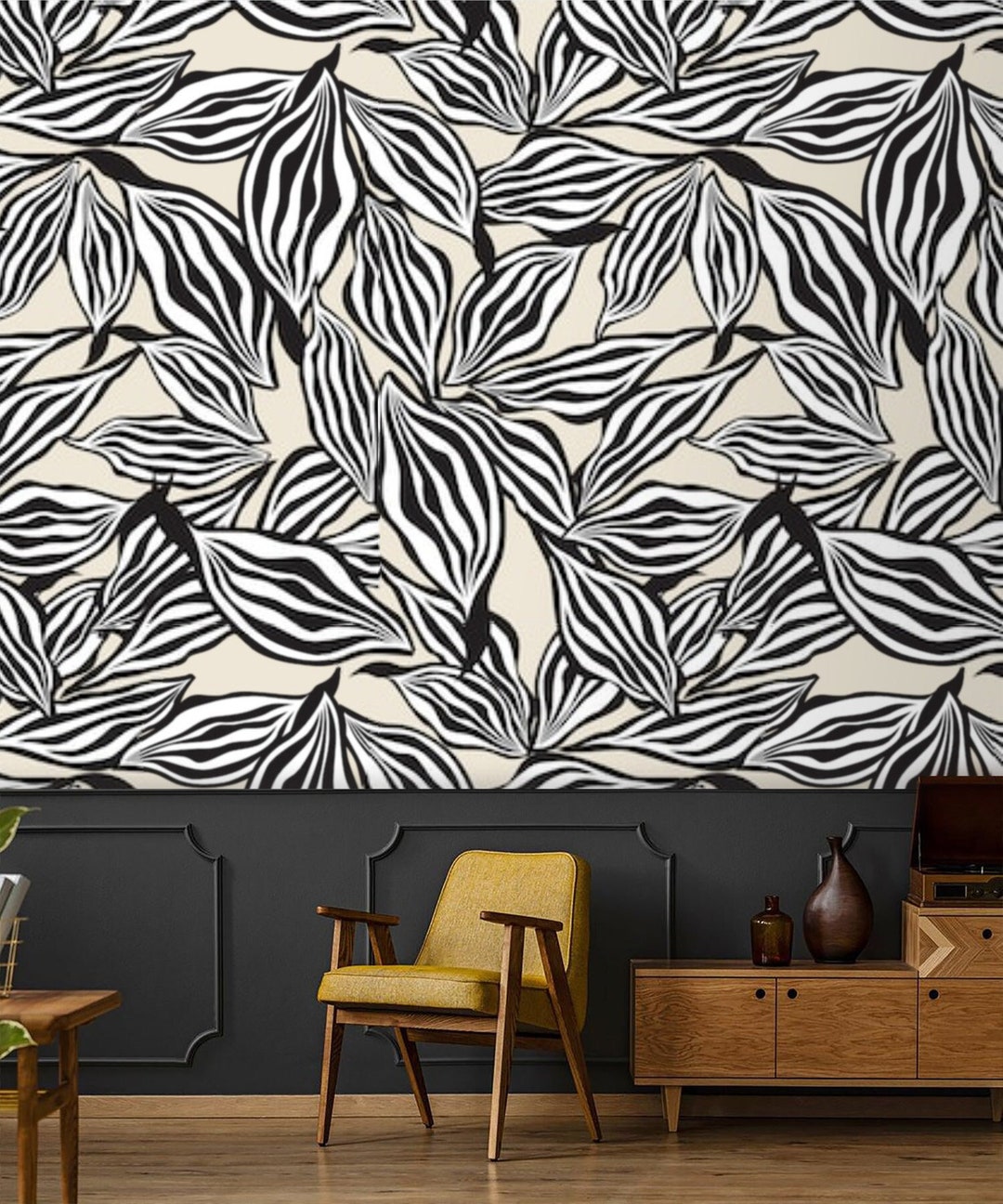 Wallpaper Abstarct Leaves Minimalist Neutral Removable Peel and Stick