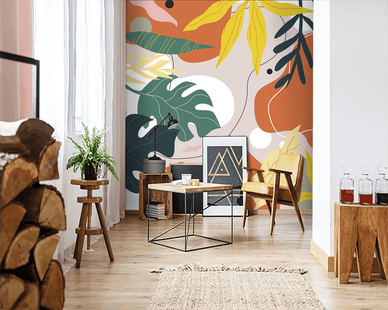 Modern Botanical Wall Mural Large Leaves Wallpaper Peel and Etsy