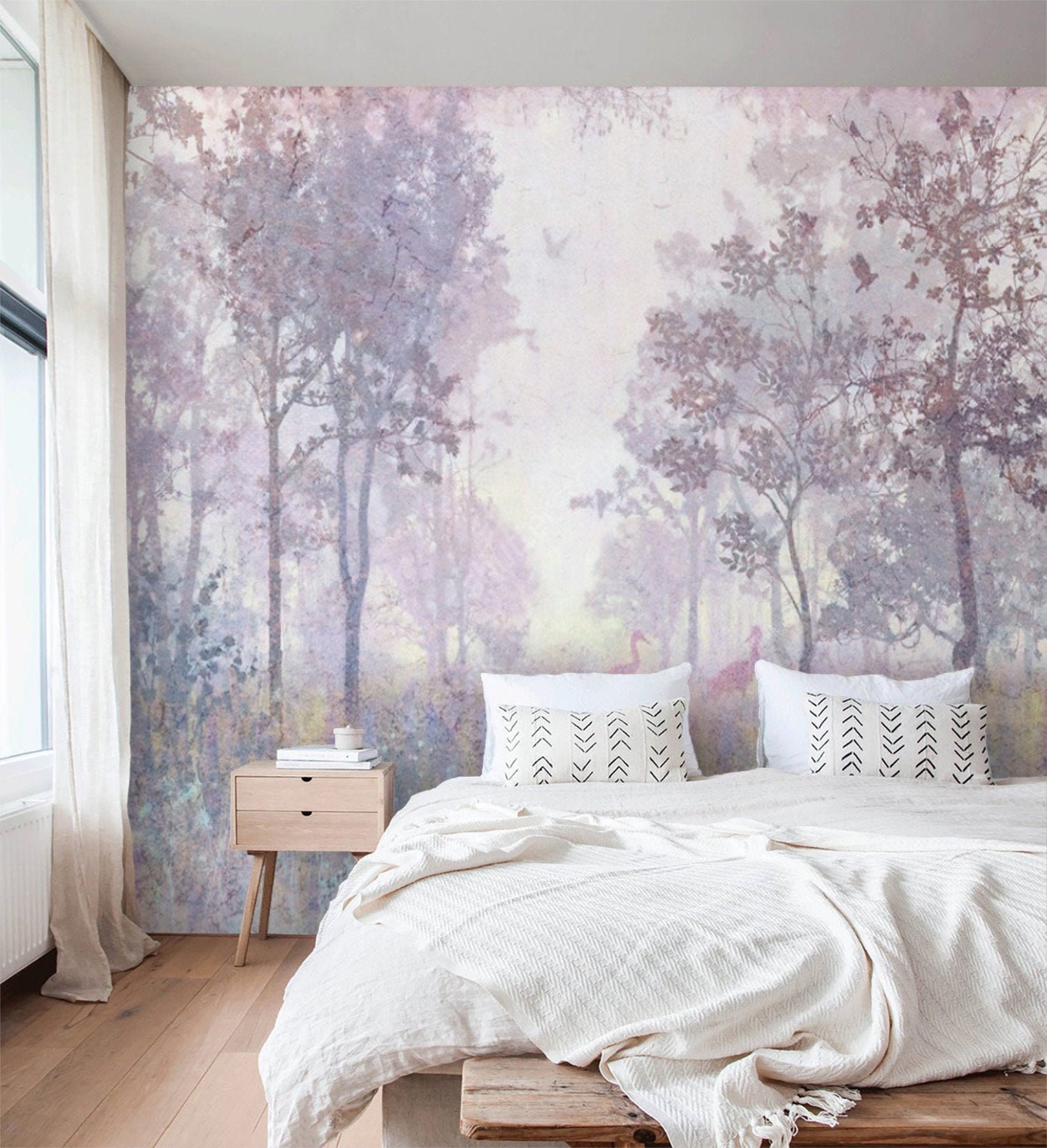 Foggy forest wallpaper mural Peel and stick removable or Traditional purple accent wall mural