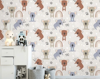 Papel pintado infantil de koala: autoadhesivo o decoración tradicional para la habitación de un bebé niño.