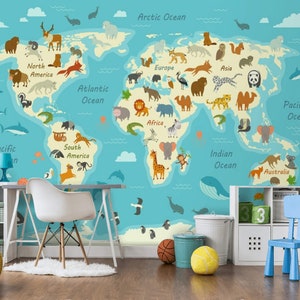 Sticker mural carte du monde pour enfants Sticker mural amovible pour salle de jeux