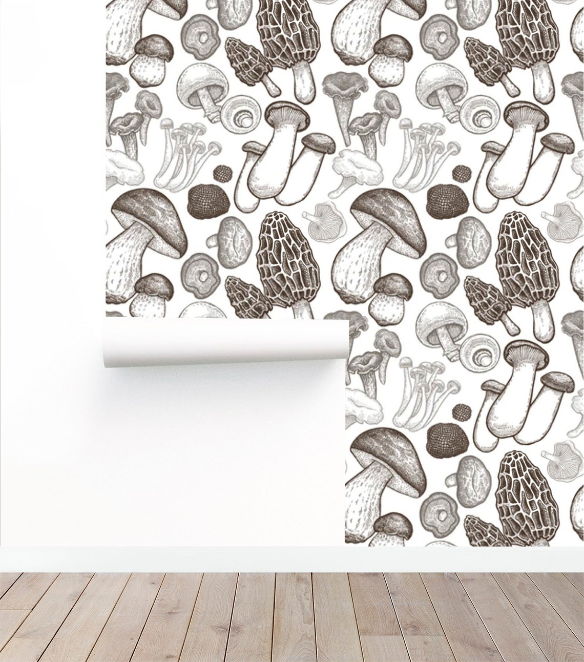 Mushroom Wallpaper Vintage Monochrome Peel and Stick Removable | Etsy