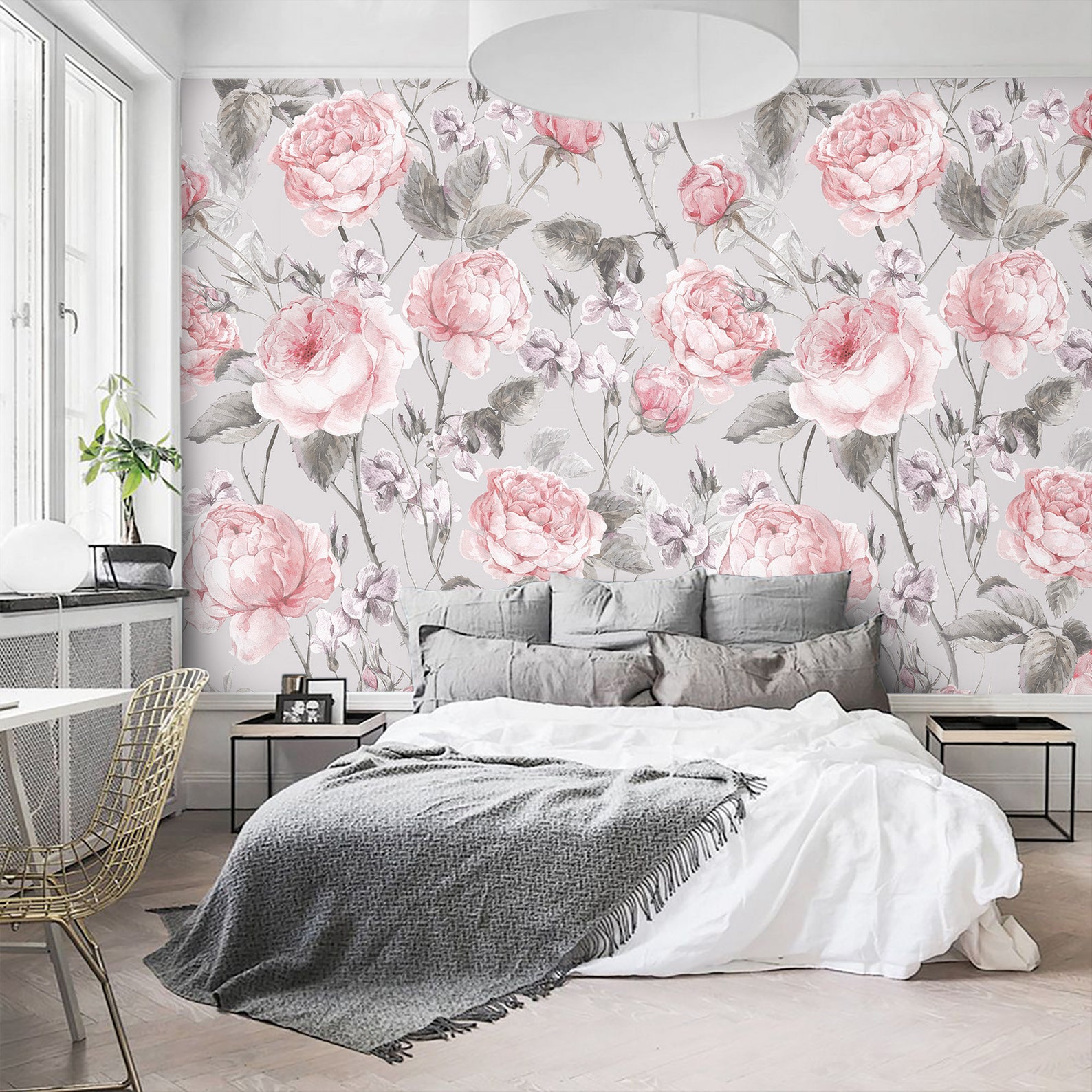 Floral Wallpaper Vintage Roses Wall Paper Peel and Stick | Etsy