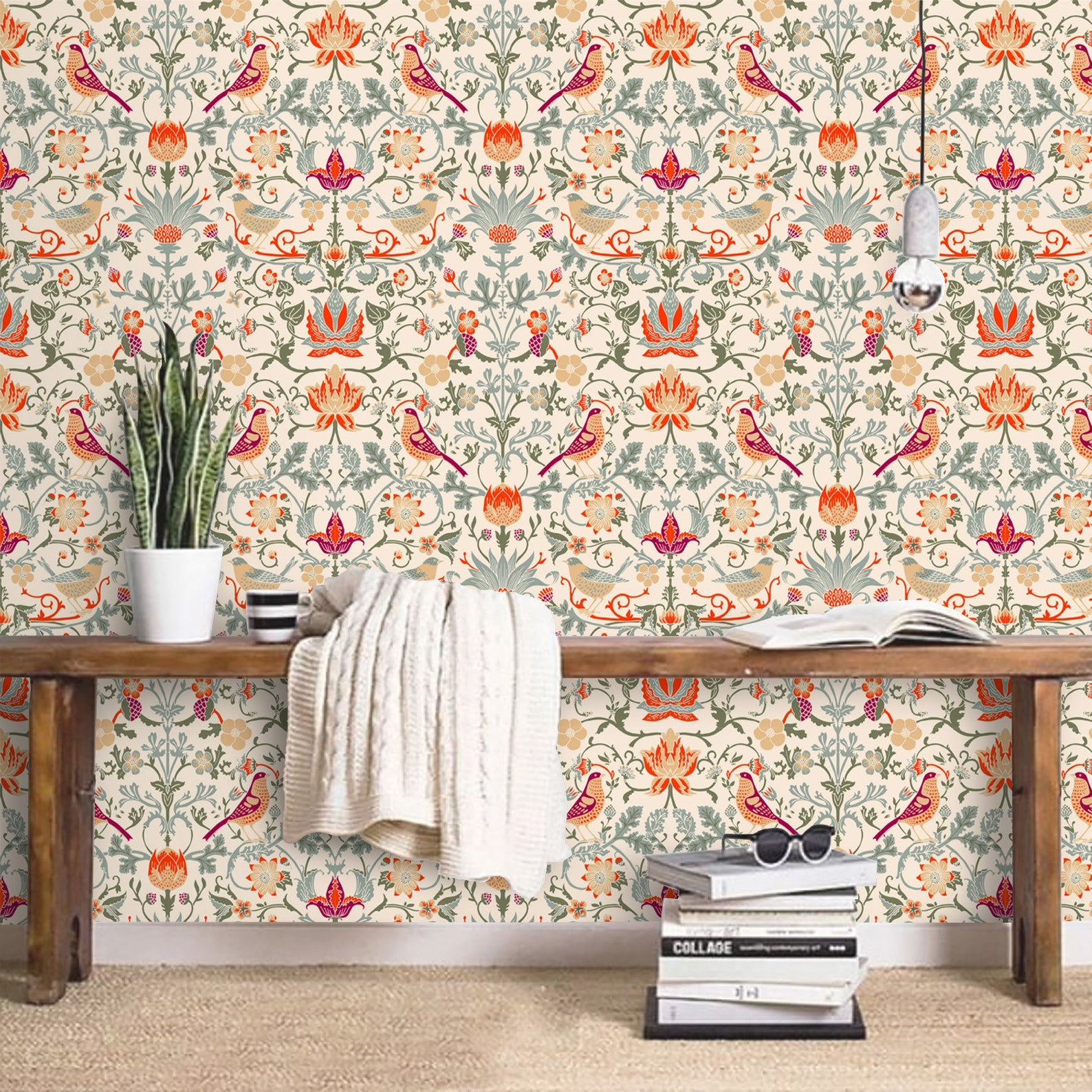 Wallpaper Birds Peel and Stick Removable Wall Paper Vintage | Etsy