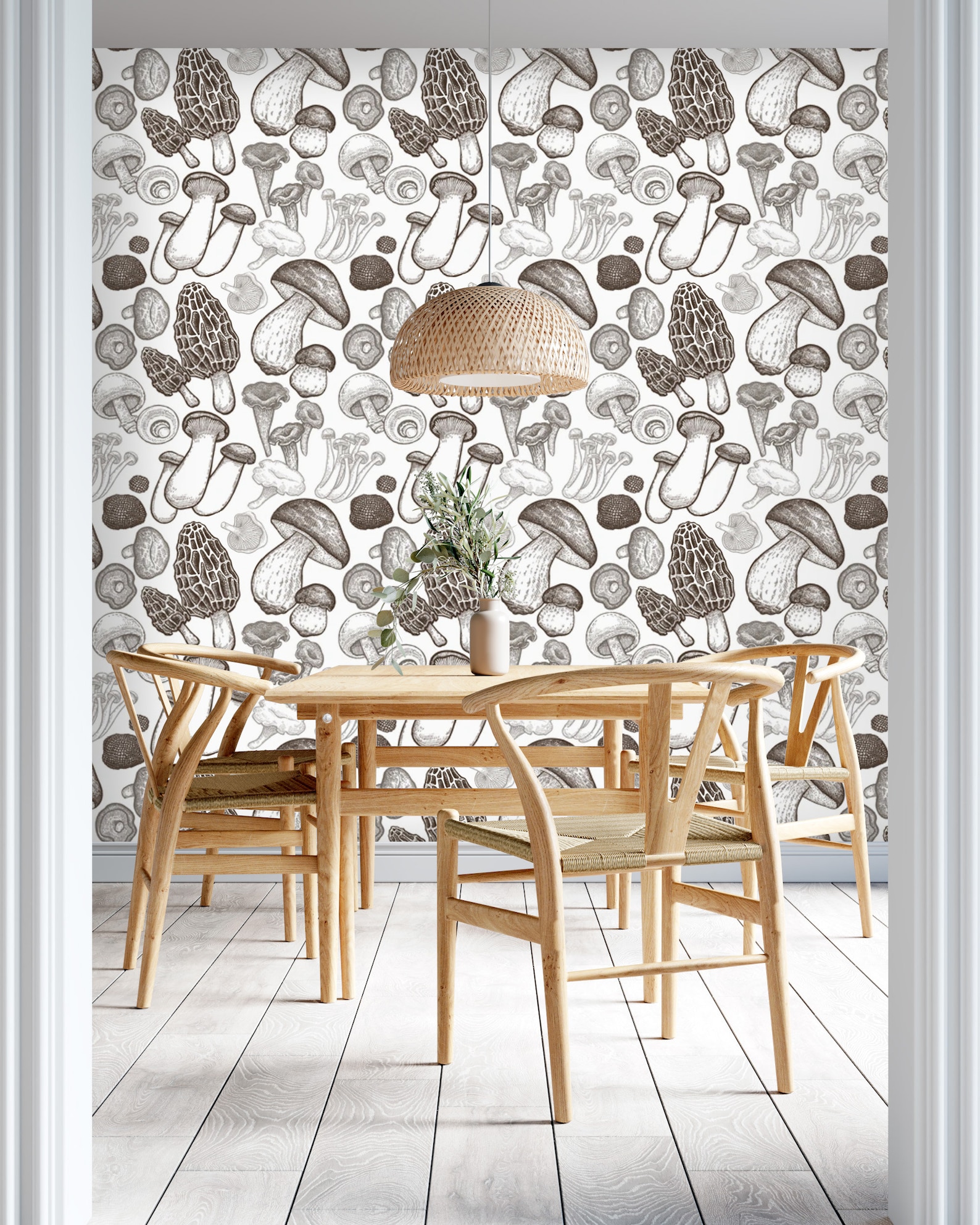 Mushroom Wallpaper Vintage Monochrome Peel and Stick Removable | Etsy