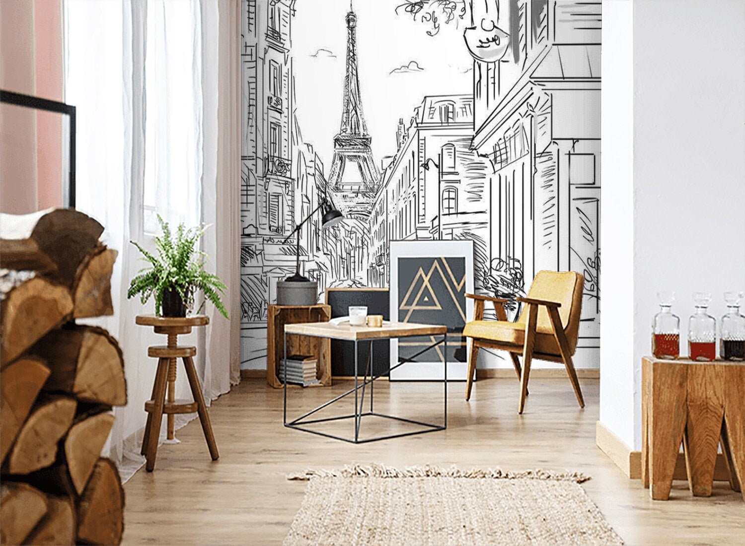 Seine River Paris Iron Tower Scenery Wall Sticker Living Room Bedroom  Office Decoration Landscape Mural Art Diy Pvc Home Decal