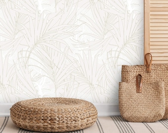Tropical wallpaper minimalist palm leaves Peel and stick removable or Traditional wallpaper neutral
