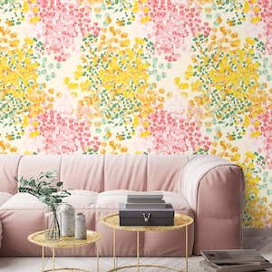 Abstarct floral wallpaper colorful flowers Peel and stick removable or Traditional accent wallpaper