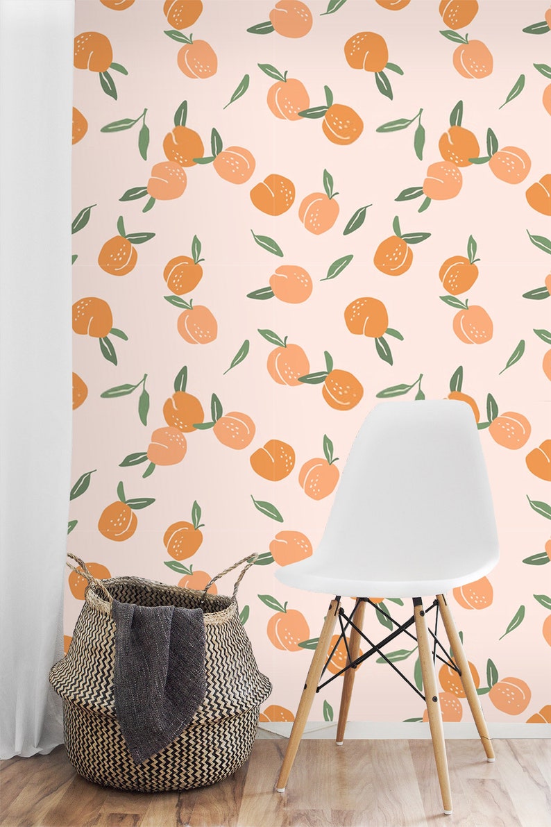 Wallpaper Peach Fruits Peel and Stick Orange Wall Paper Self | Etsy
