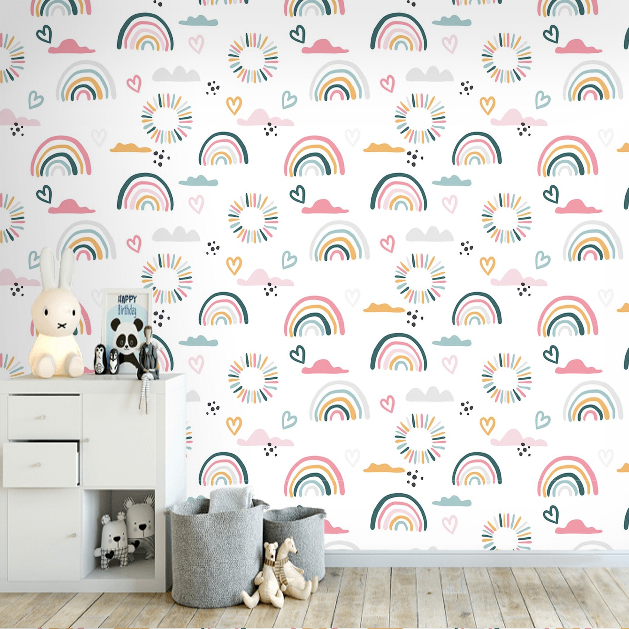 Nursery Wallpaper Rainbows Peel and Stick Removable Wall Paper | Etsy