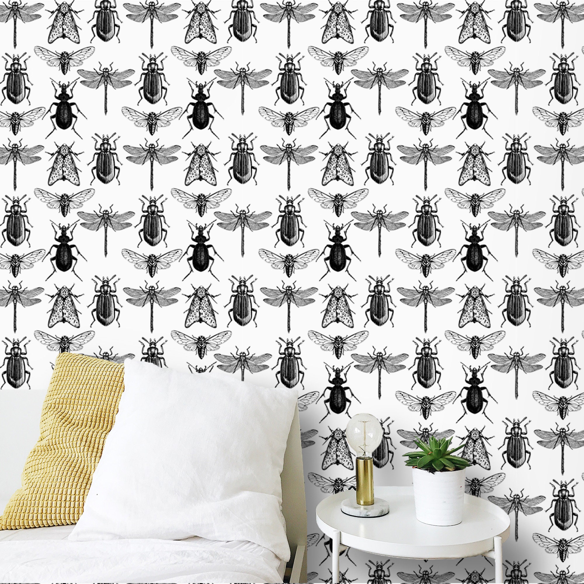 Insects Wallpaper Minimalist Black and White Peel and Stick | Etsy