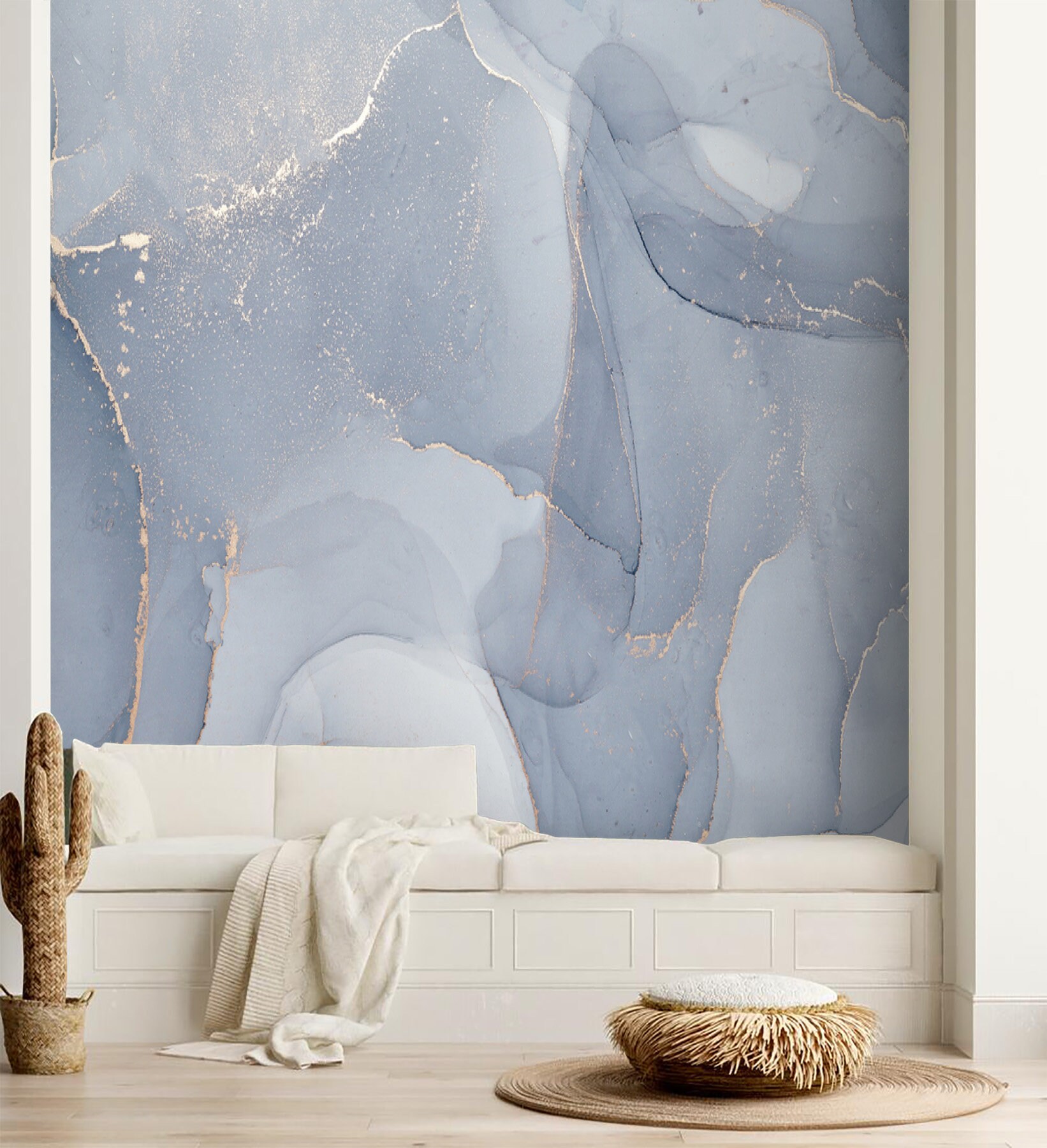 Abstract Wallpaper Gray Blue Watercolor Art Peel and Stick Etsy