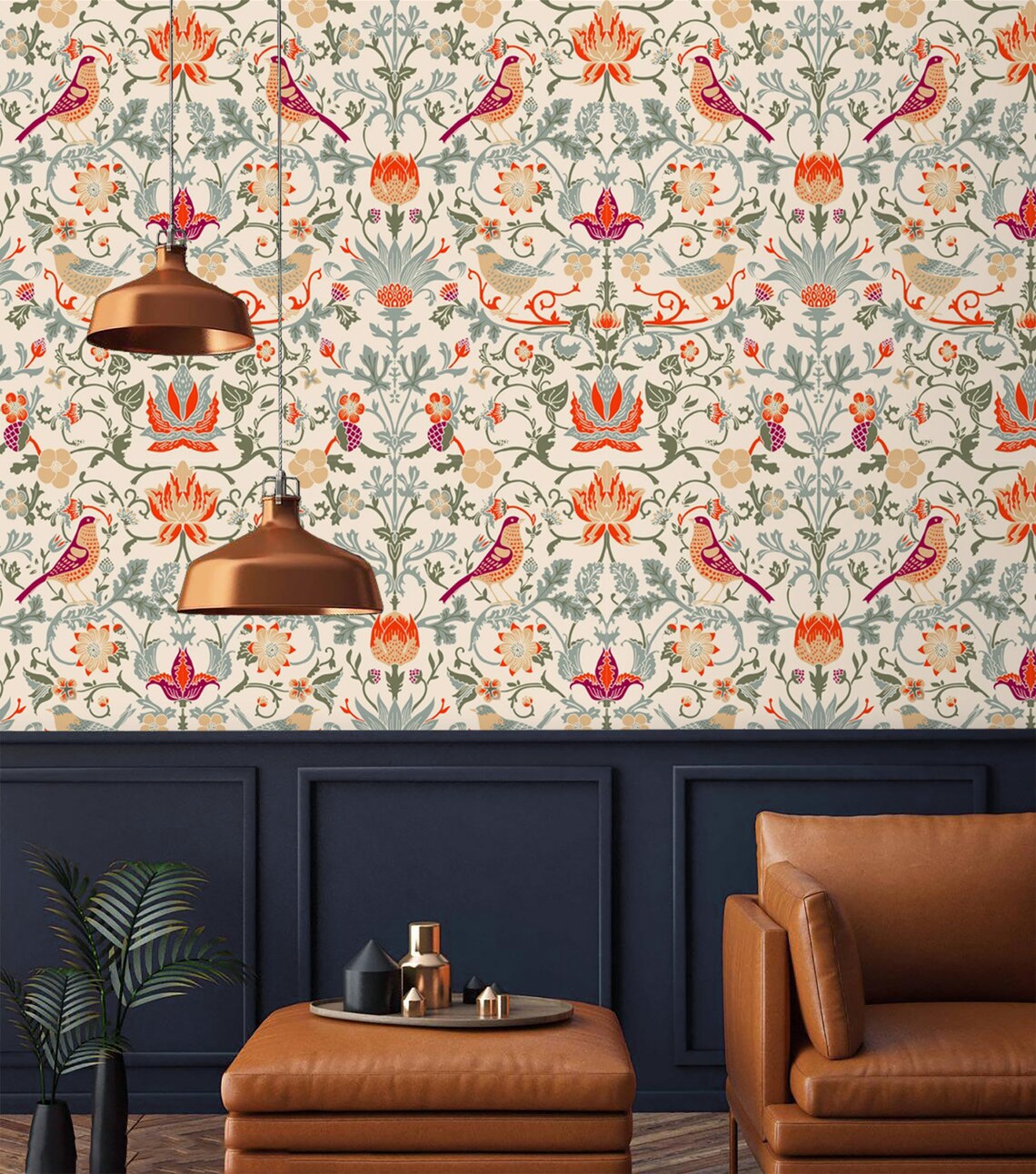 Wallpaper Birds Peel and Stick Removable Wall Paper Vintage Etsy