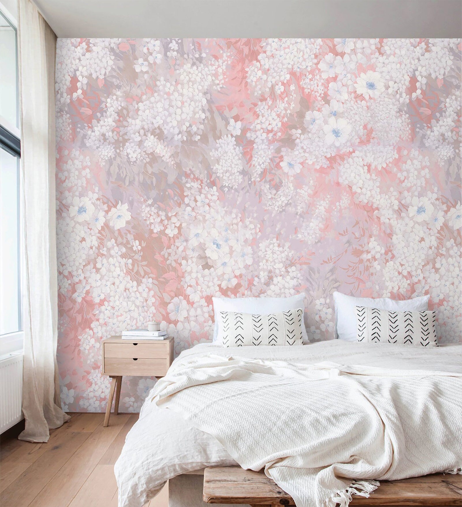 Floral Wallpaper Vintage Peel and Stick Wallpaper Mural Blush Etsy