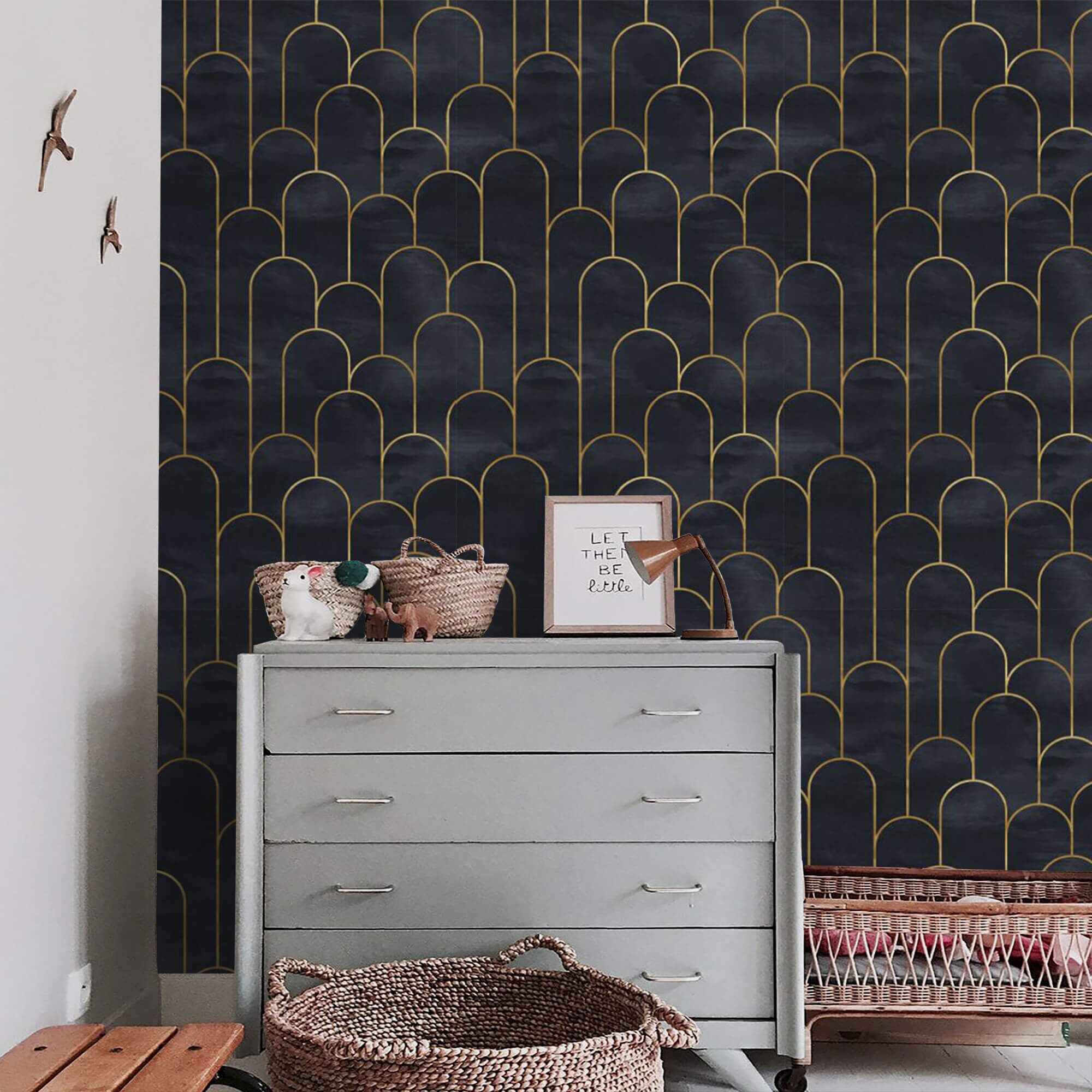 Dark Art Deco Wallpaper Black Gold Non Metallic Peel and Stick ...