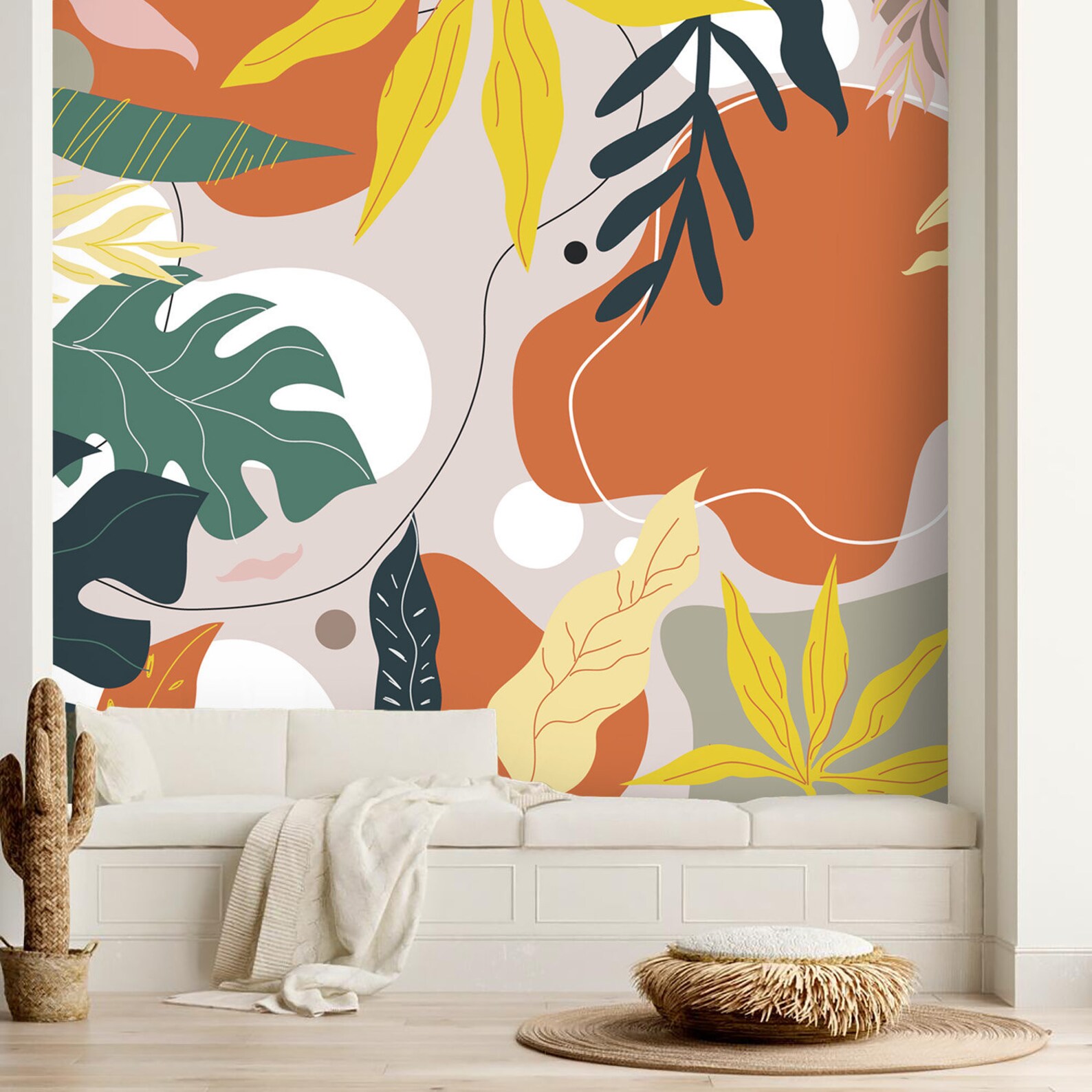 Modern Botanical Wall Mural Large Leaves Wallpaper Peel and Etsy