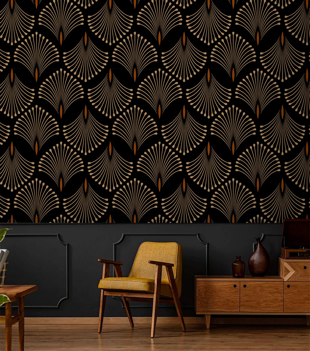 Dark Art Deco Wallpaper Fans Peel and Stick or Traditional Elegant ...