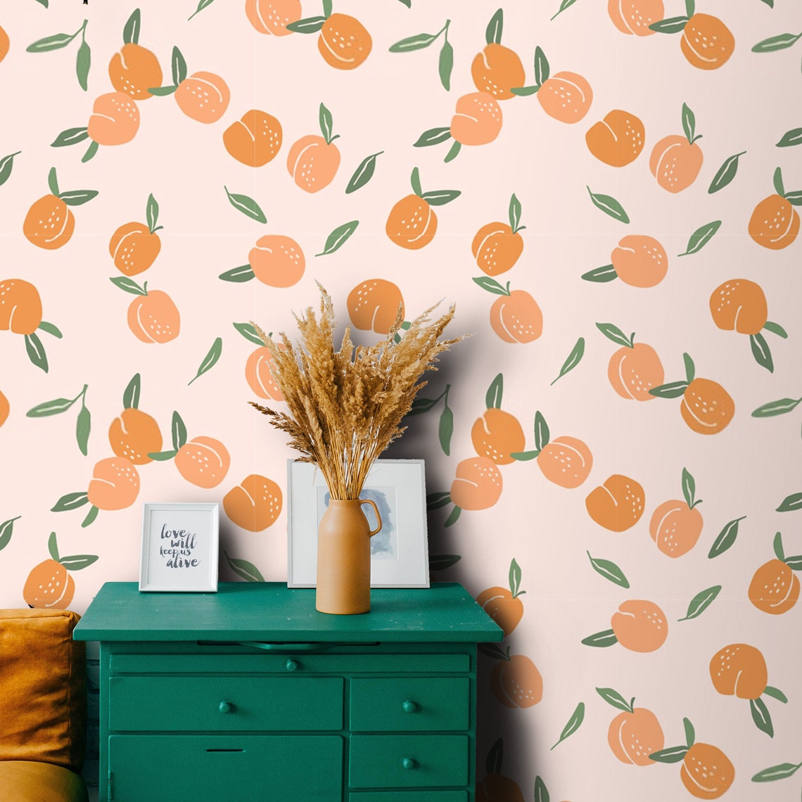 Wallpaper Peach Fruits Peel and Stick Orange Wall Paper Self | Etsy