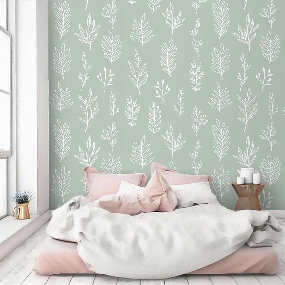 Sage Green Wallpaper Peel and Stick Removable Wall Paper | Etsy