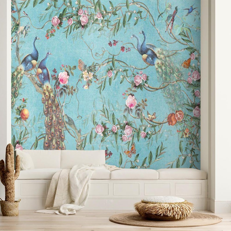 Wallpaper Mural with Birds Peel and Stick Chinoiserie Etsy
