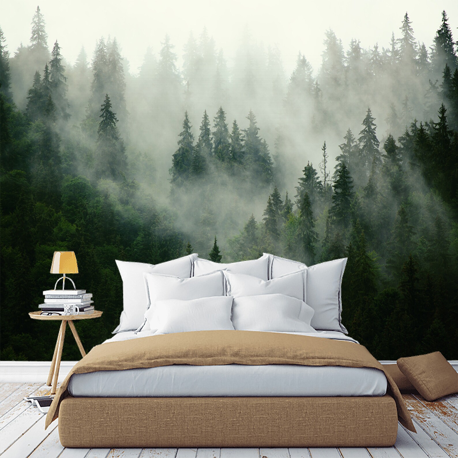 Foggy Forest Wallpaper Mural Landscape Peel and Stick Wall Etsy